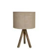 Chic Antique Tischlampe mit Holzfuss und Leinenschirm