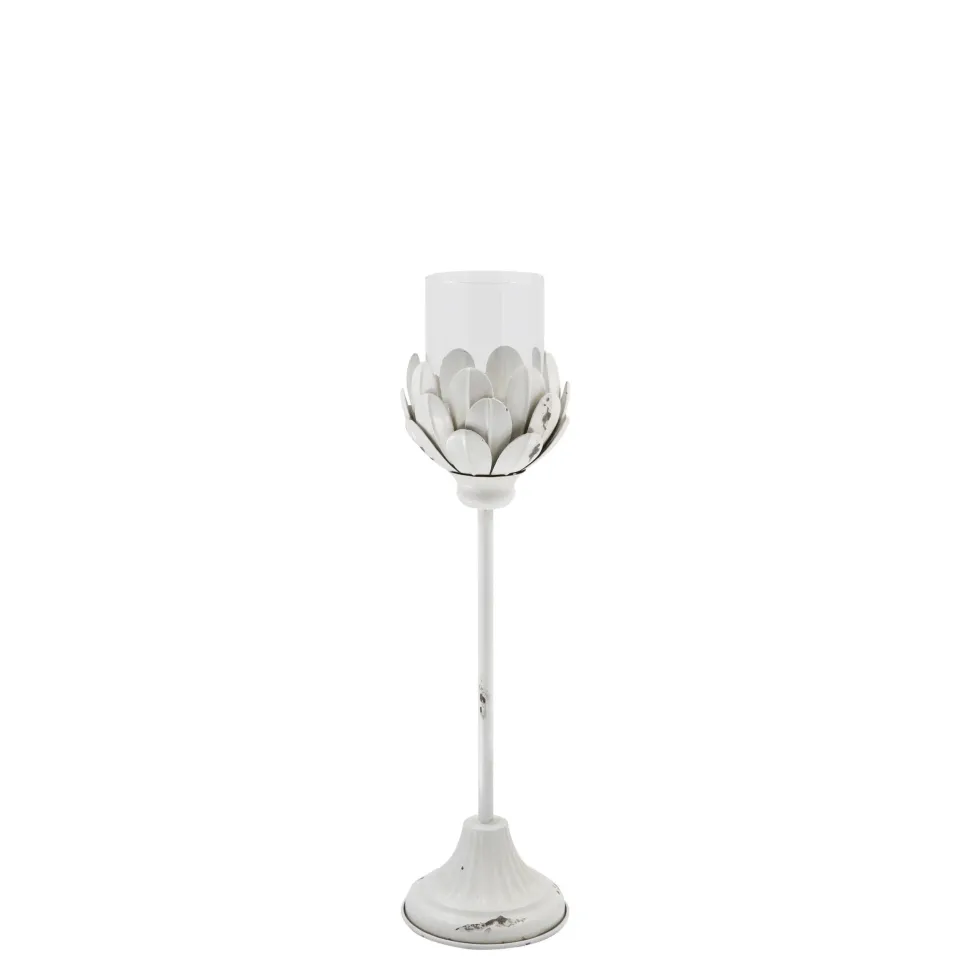 Chic Antique Weißes Vintage Windlicht auf Fuß