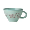 RICE Keramik Teetasse Handbemalt Blume Mint