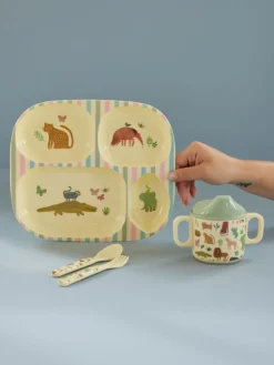 RICE Melamin Baby-Geschirrset Crème Sweet Jungle Print